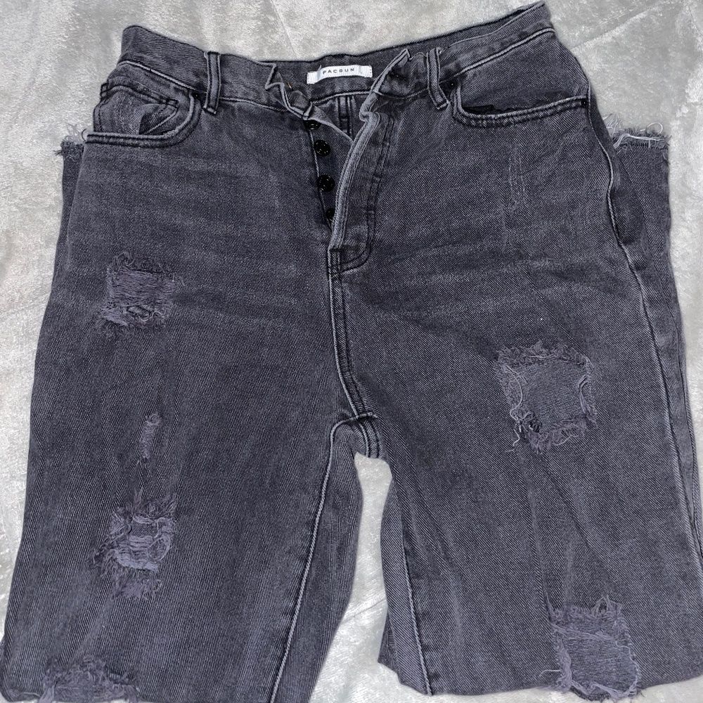 Pacsun Distressed Black High-Rise/Straight Fit Jeans